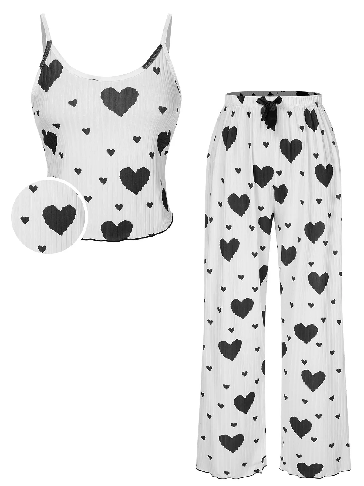 1970s Hearts Knit Spaghetti Strap Pajamas - Image 8