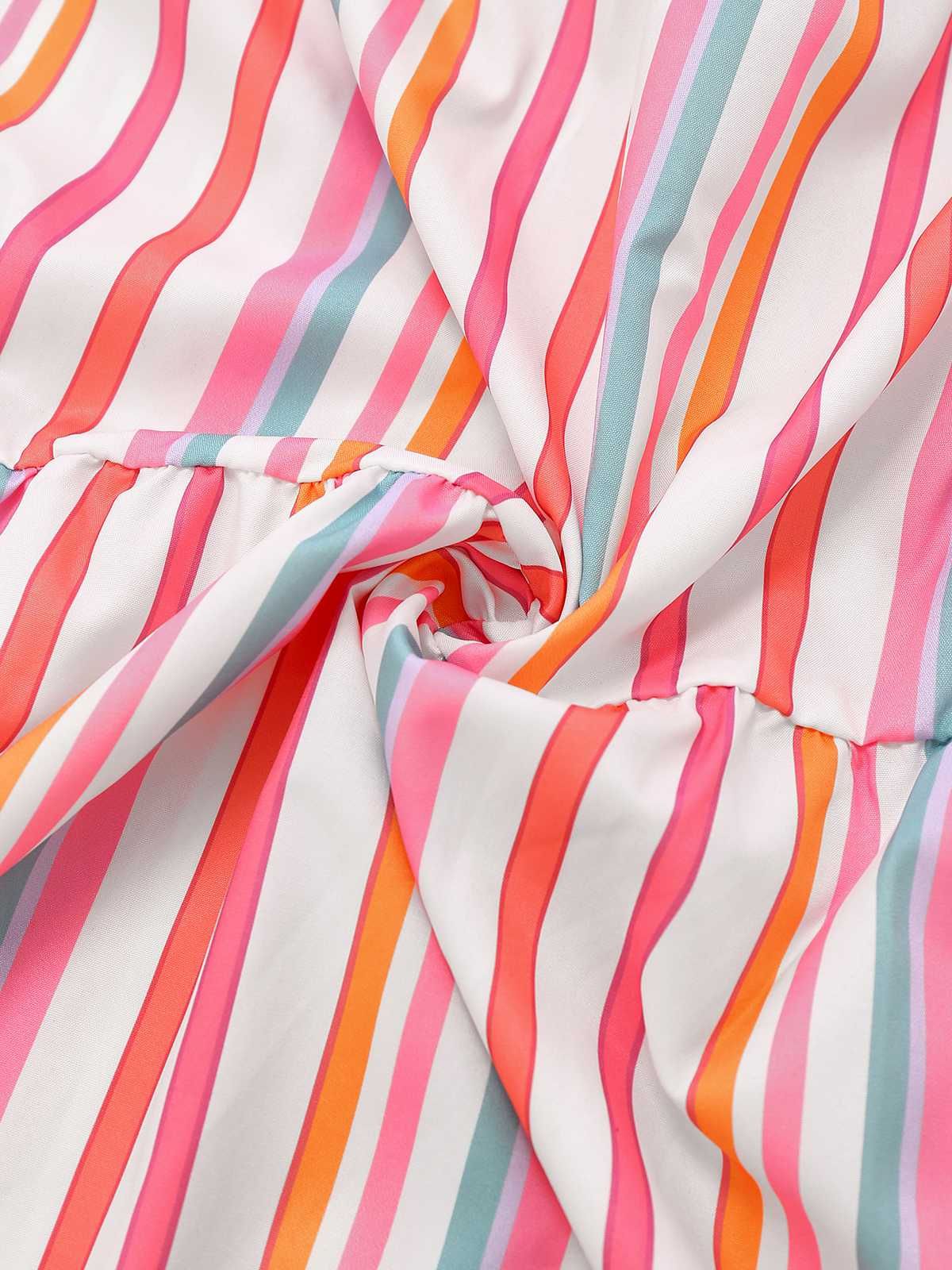1970s Spaghetti Strap Rainbow Stripes Tiered Dress - Image 3