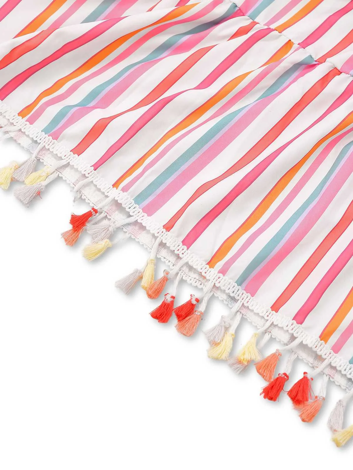 1970s Spaghetti Strap Rainbow Stripes Tiered Dress - Image 4