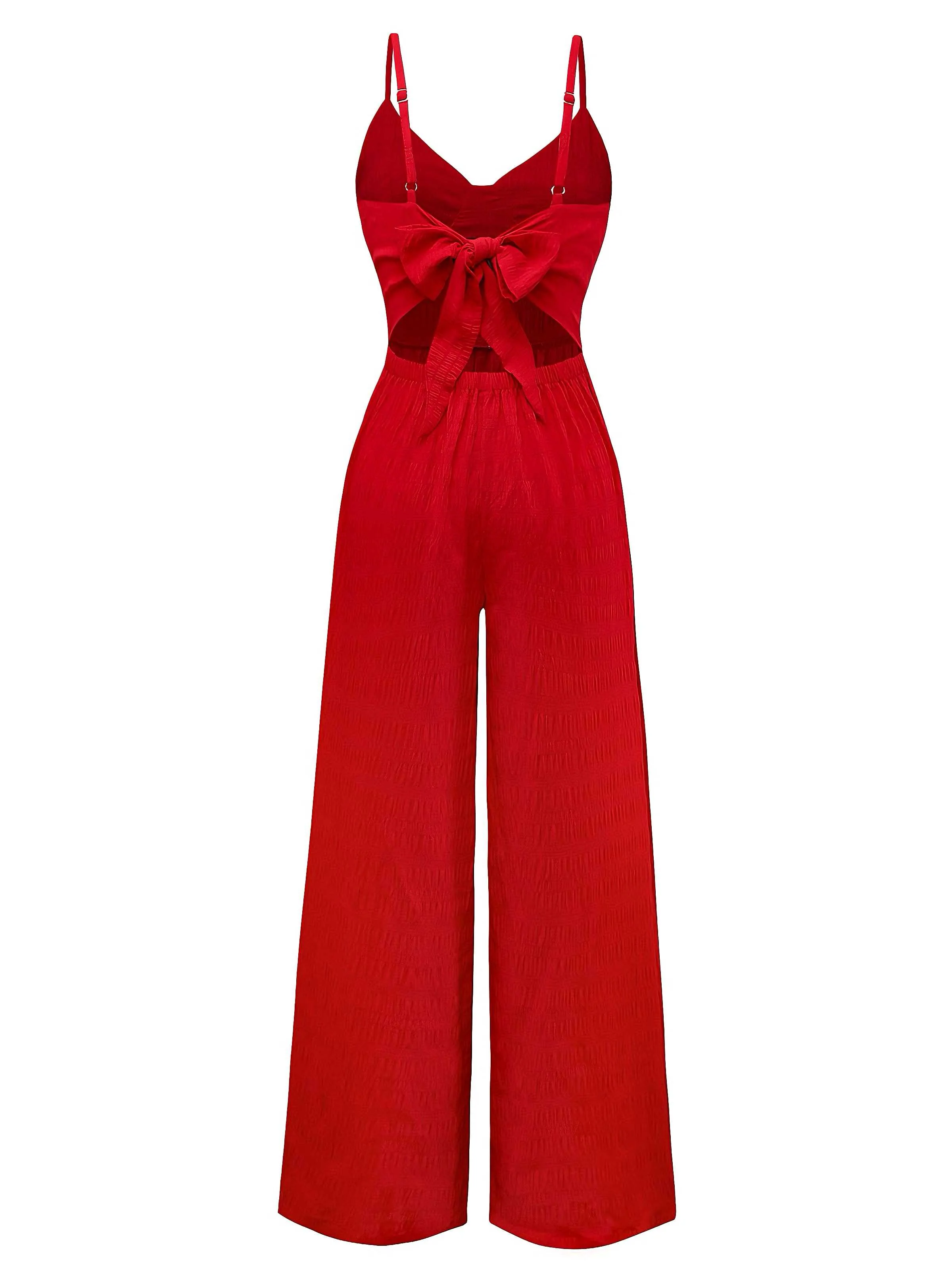1970s Spaghetti Strap Textured Solid Jumpsuit - Image 2