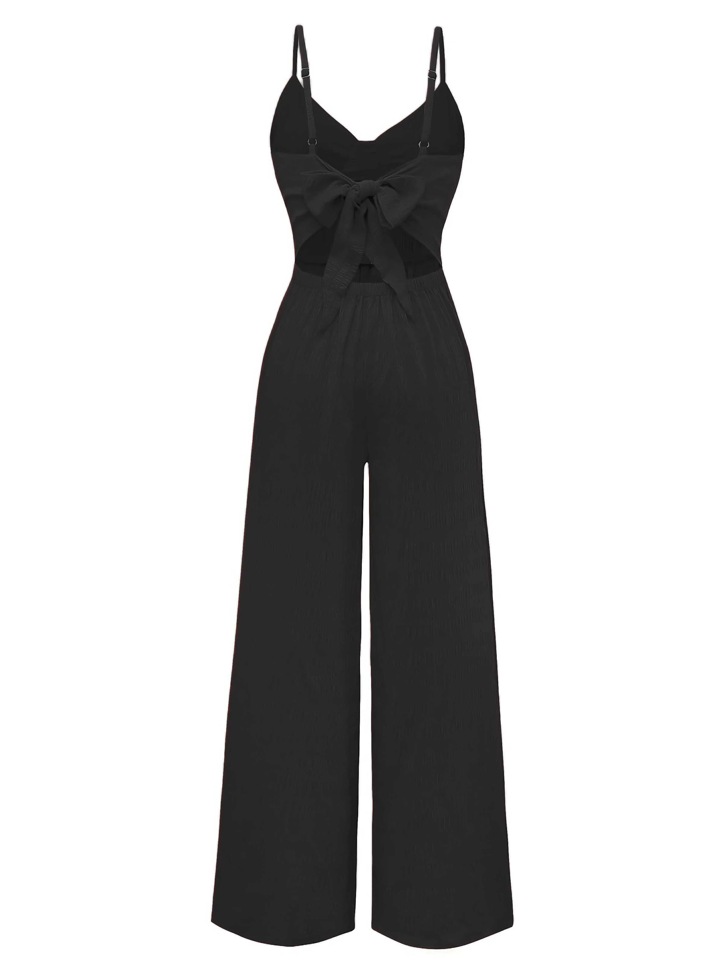 1970s Spaghetti Strap Textured Solid Jumpsuit - Image 7