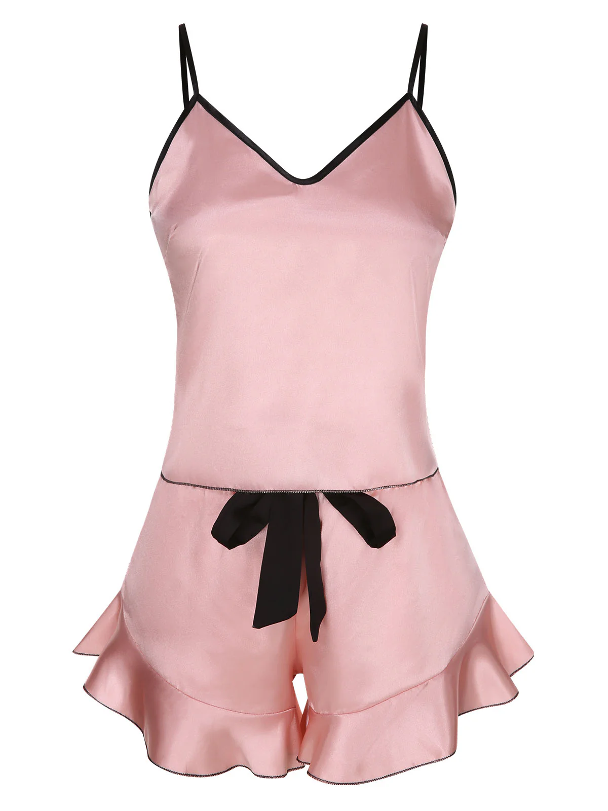 1970s Spaghetti Straps Satin Ribbon Pajamas - Image 2