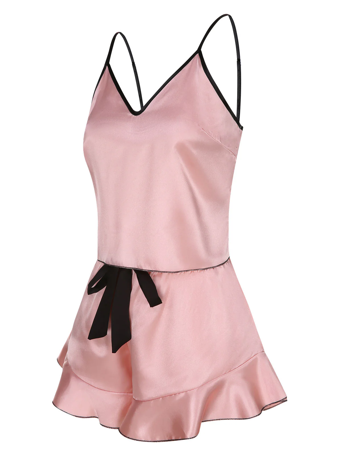 1970s Spaghetti Straps Satin Ribbon Pajamas - Image 4