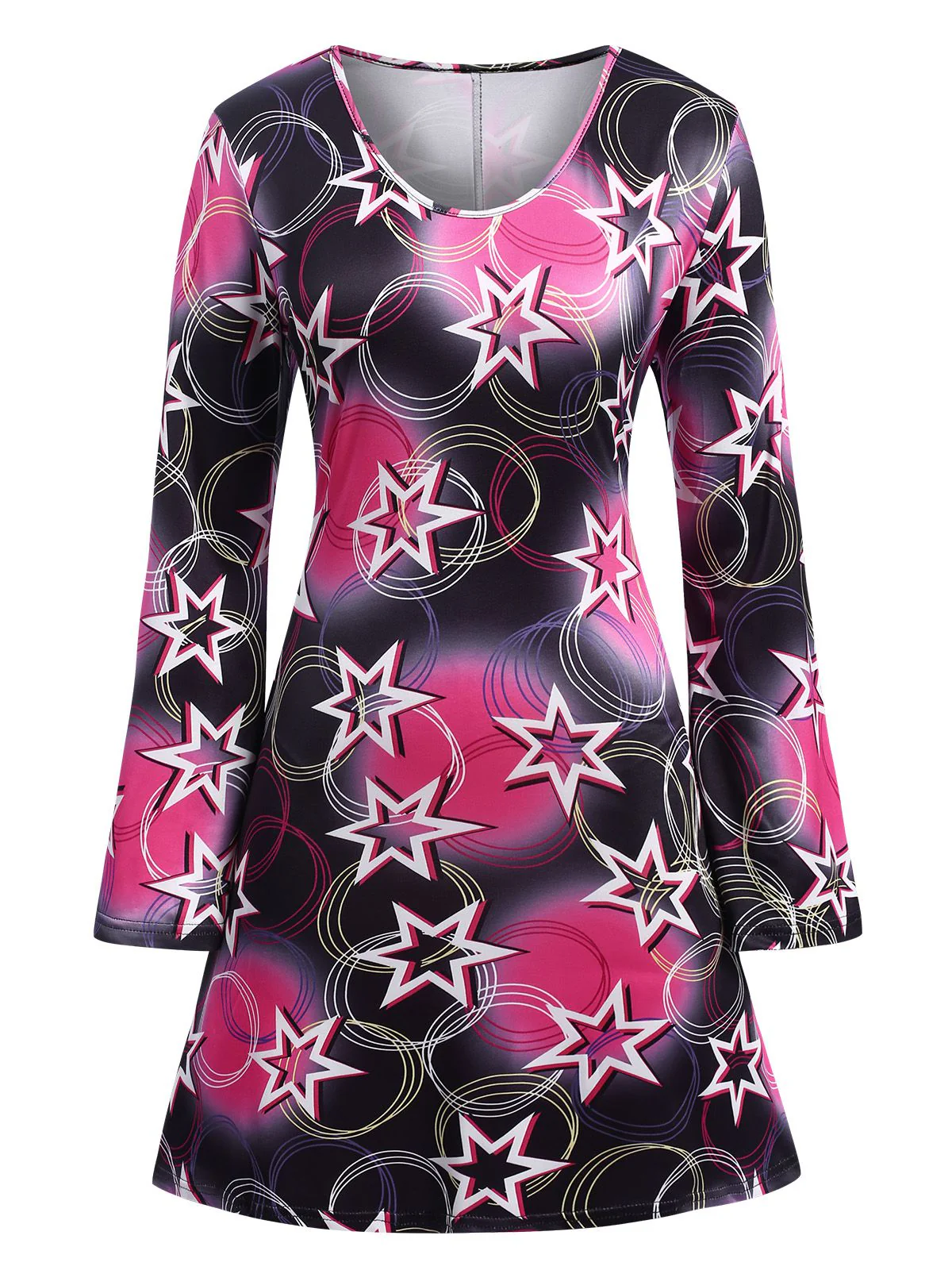1970s Stars Disco Hippie Style Dress With Scarf - Image 2