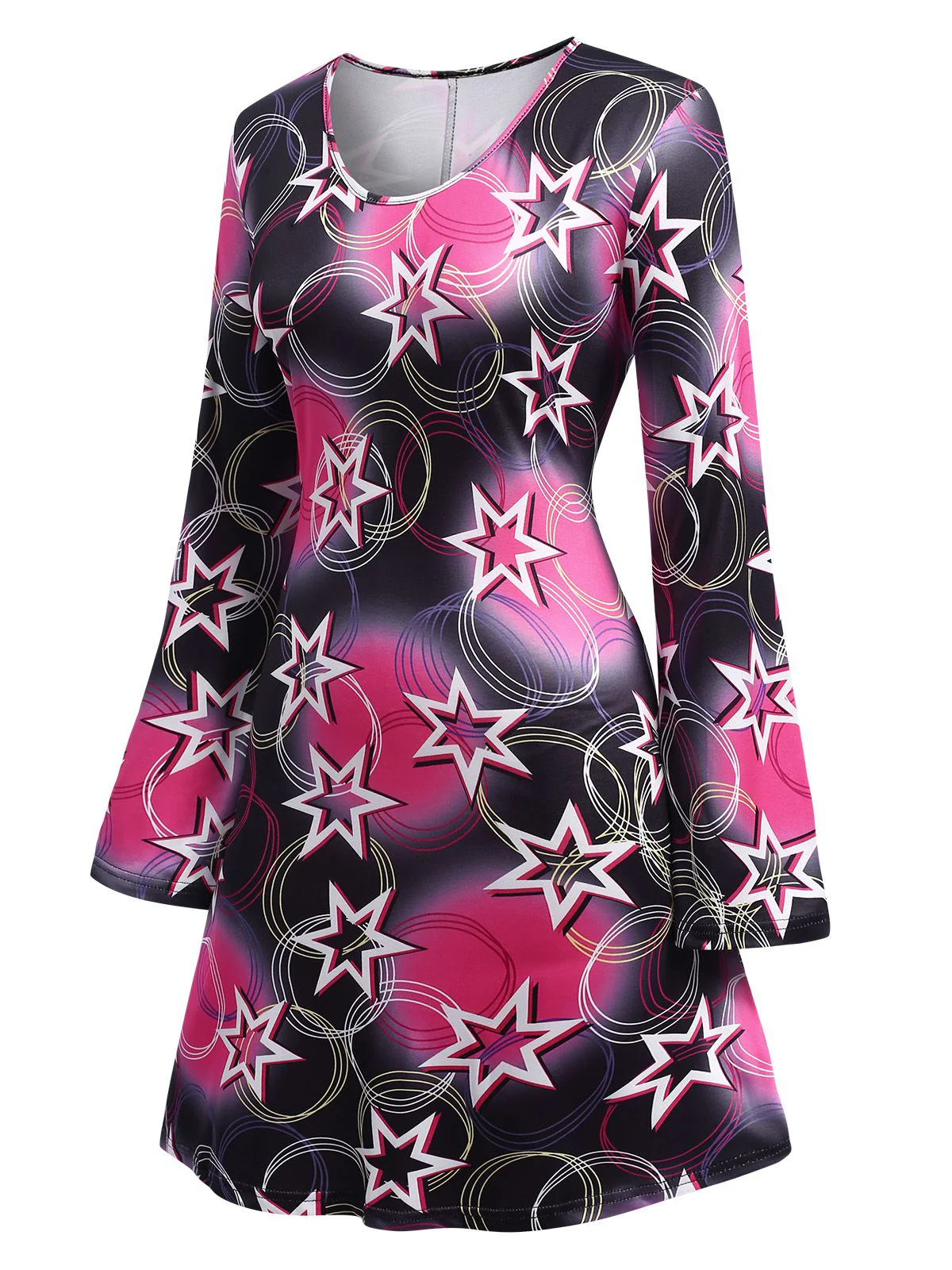 1970s Stars Disco Hippie Style Dress With Scarf - Image 4
