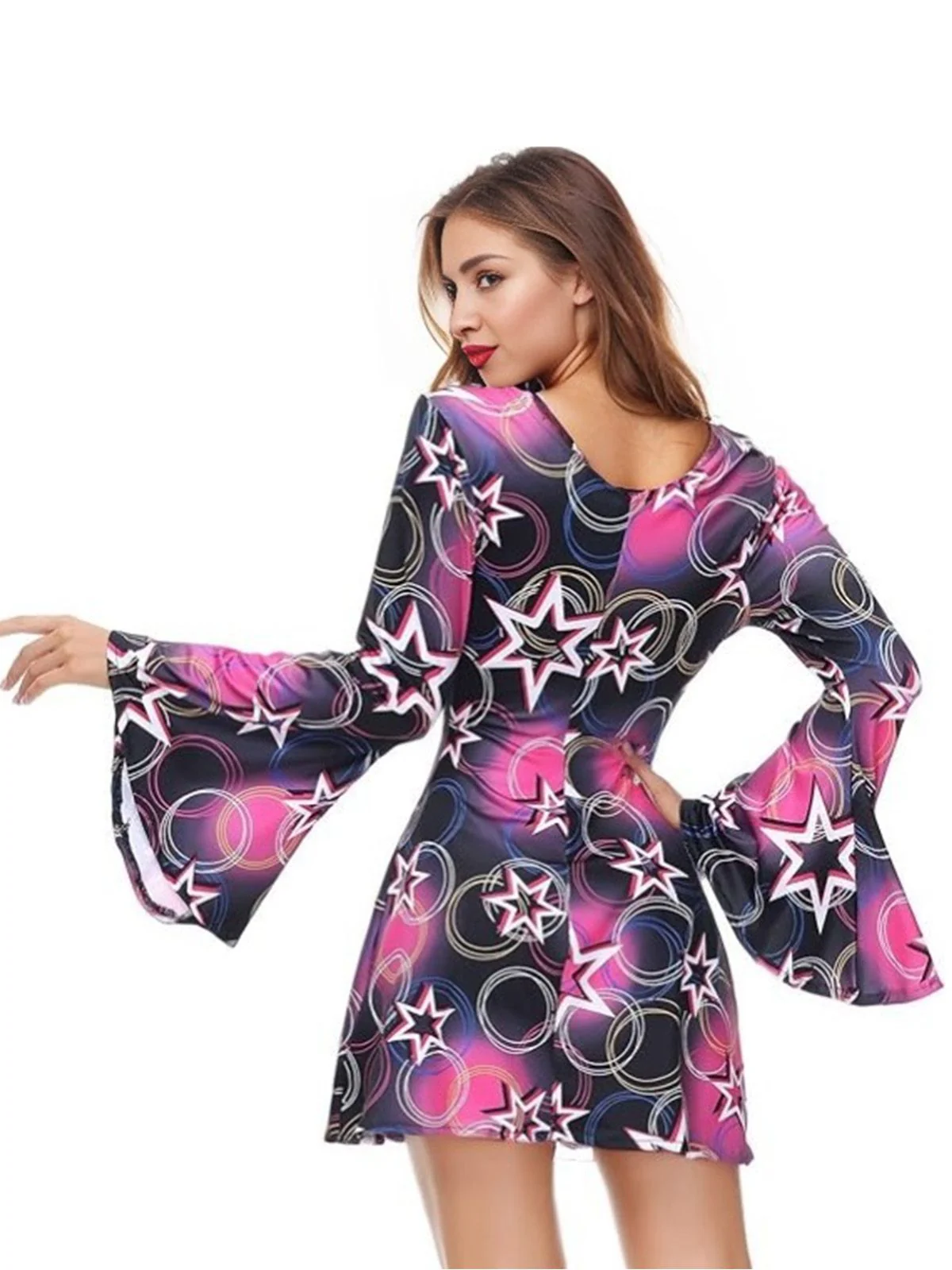 1970s Stars Disco Hippie Style Dress With Scarf - Image 6