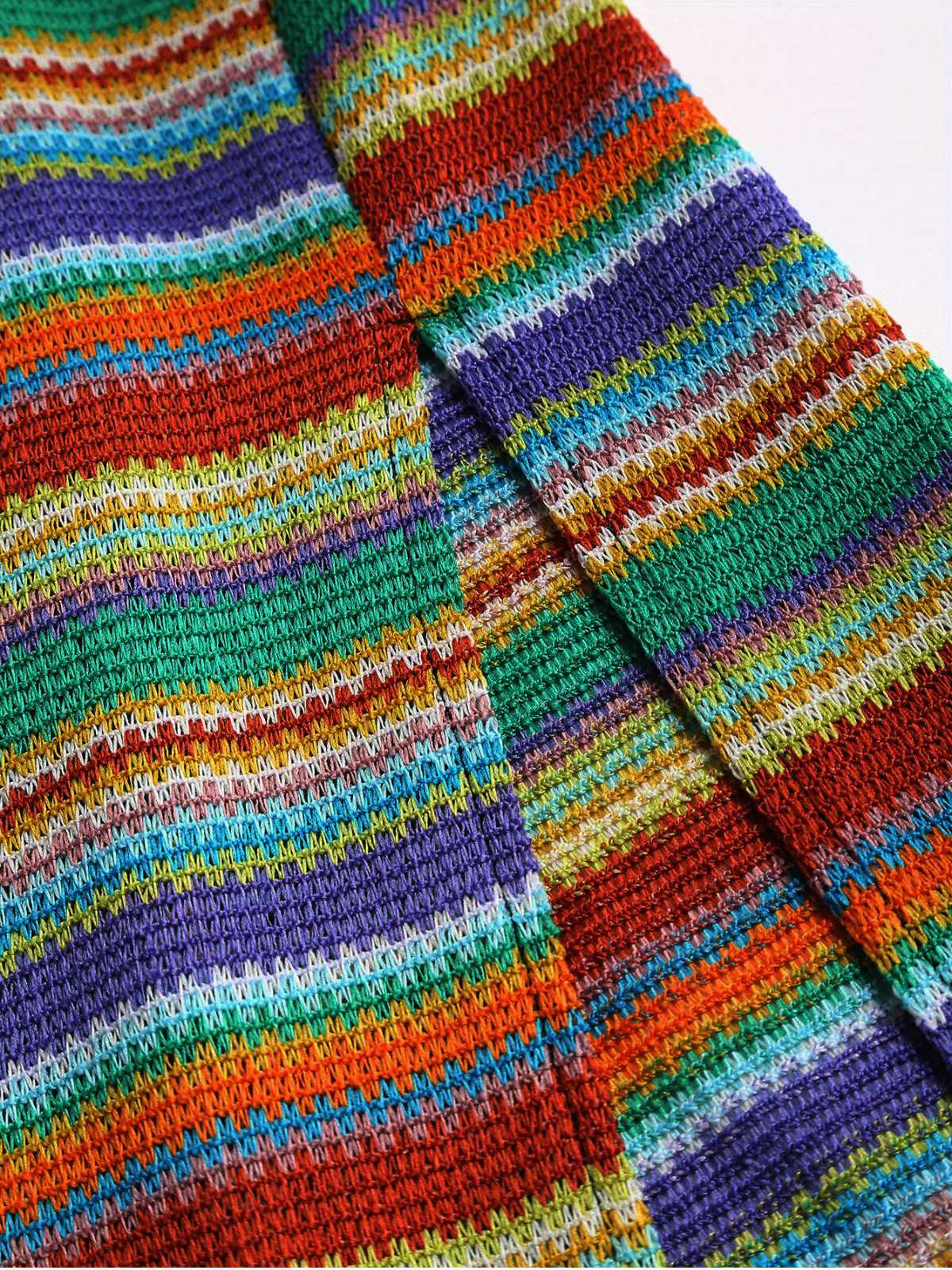 1970s Strap Colorful Stripes Lace-Up Boho Dress - Image 7