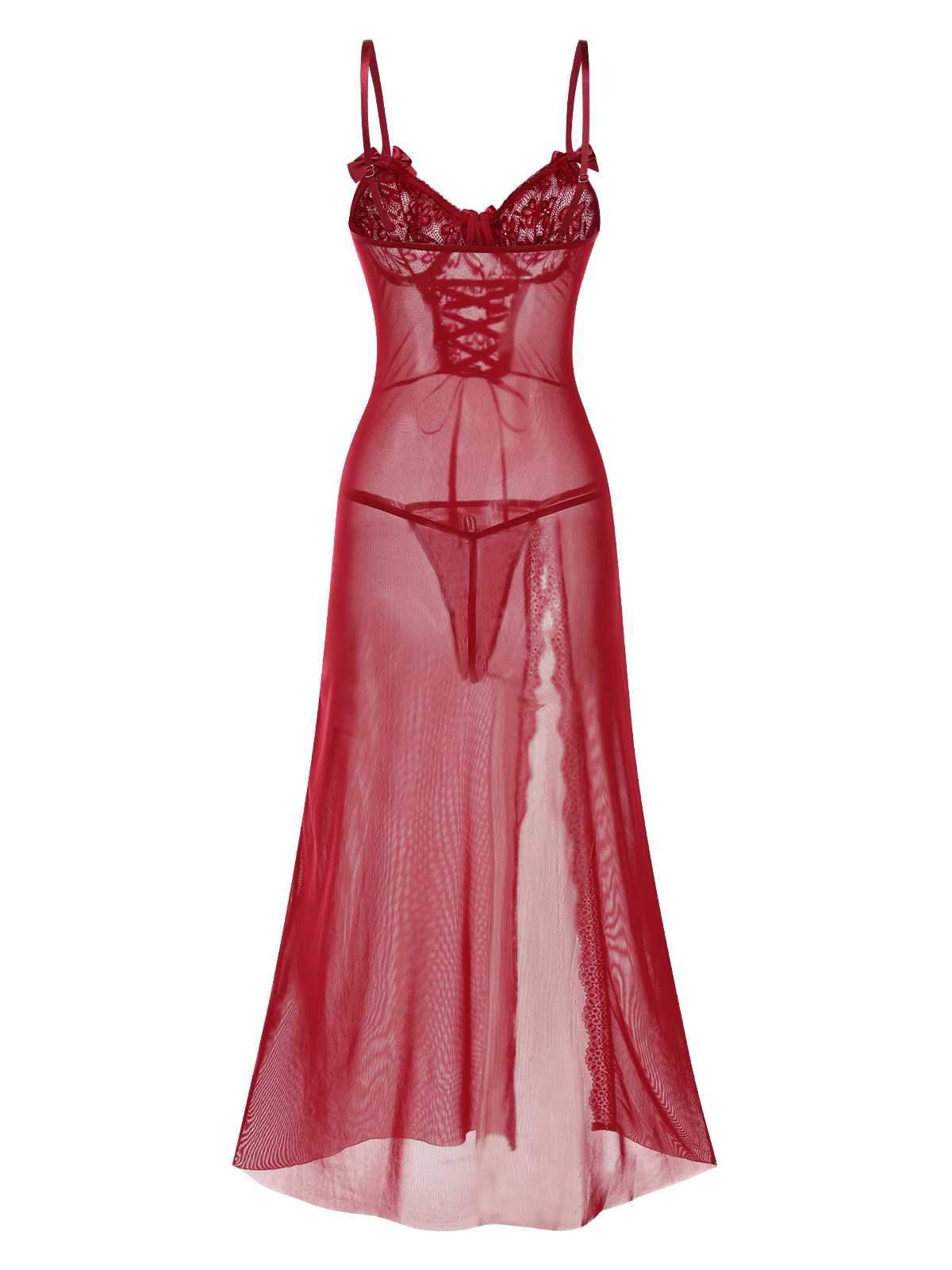 1970s Strap Lace Sheer Slit Sleepwear Nightgown - Image 2