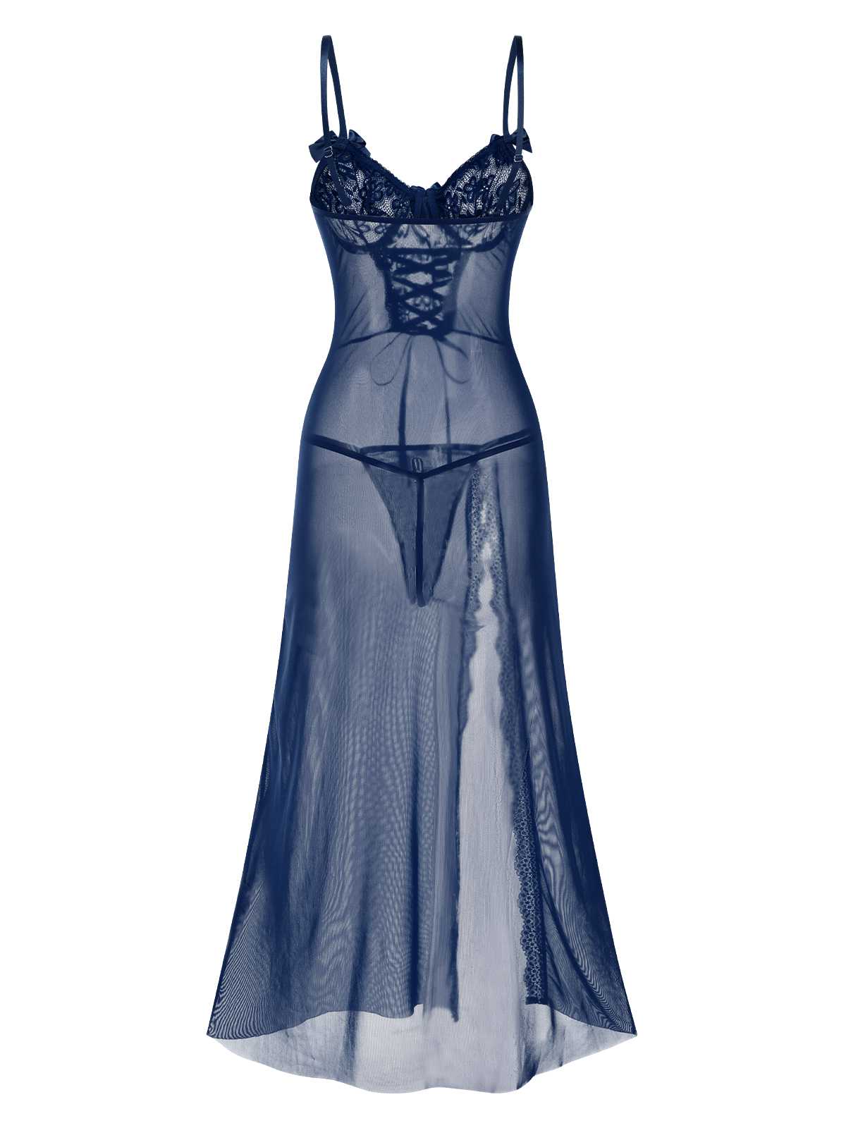 1970s Strap Lace Sheer Slit Sleepwear Nightgown - Image 4