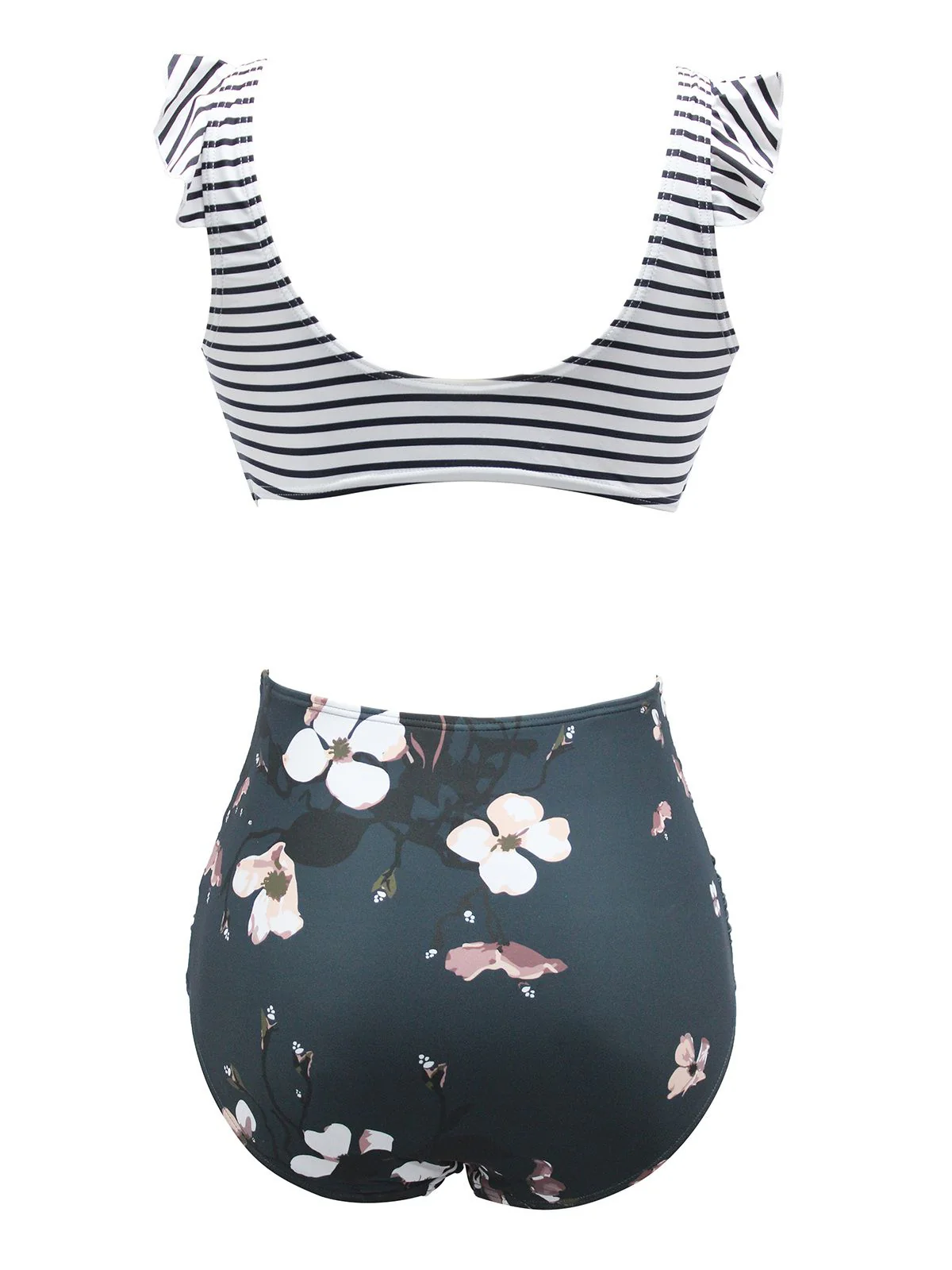1970s Strap Stripes Floral Swimsuit - Image 4
