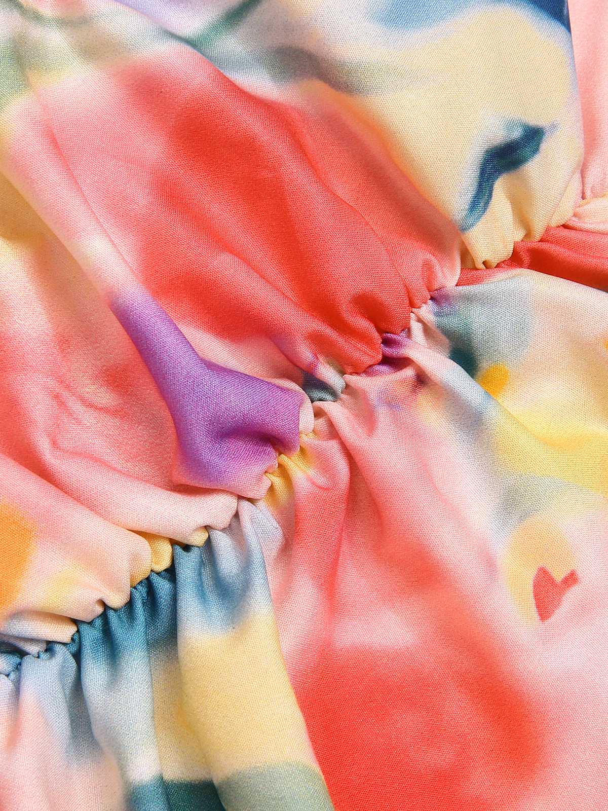 1970s Strap Watercolor Floral Ruched Tiered Dress - Image 3