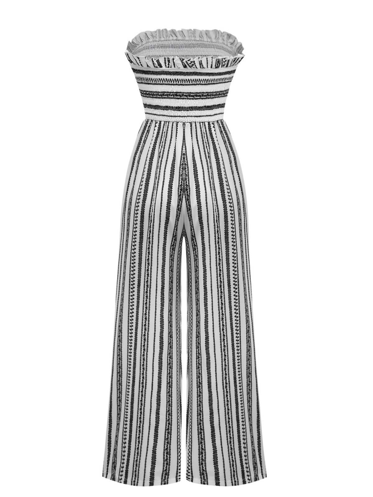 1970s Strapless Boho Stripes Wide Leg Jumpsuit - Image 2