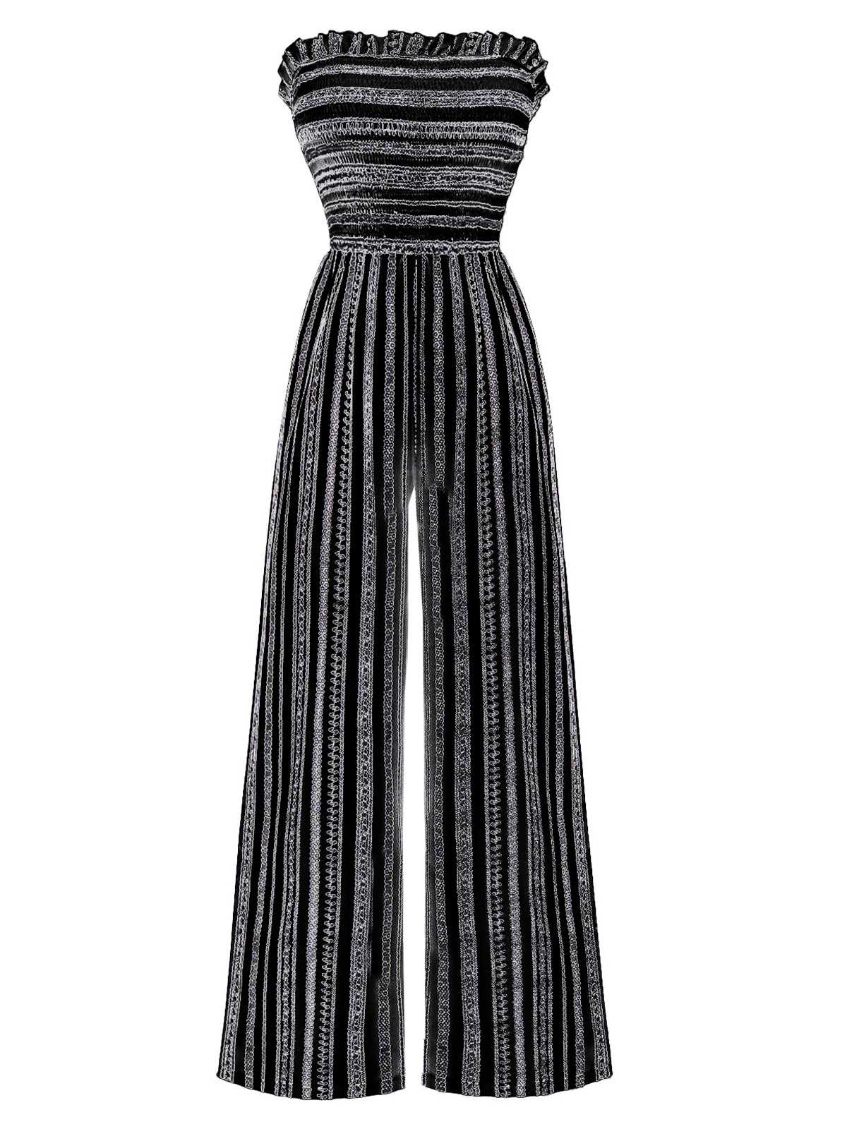 1970s Strapless Boho Stripes Wide Leg Jumpsuit - Image 6