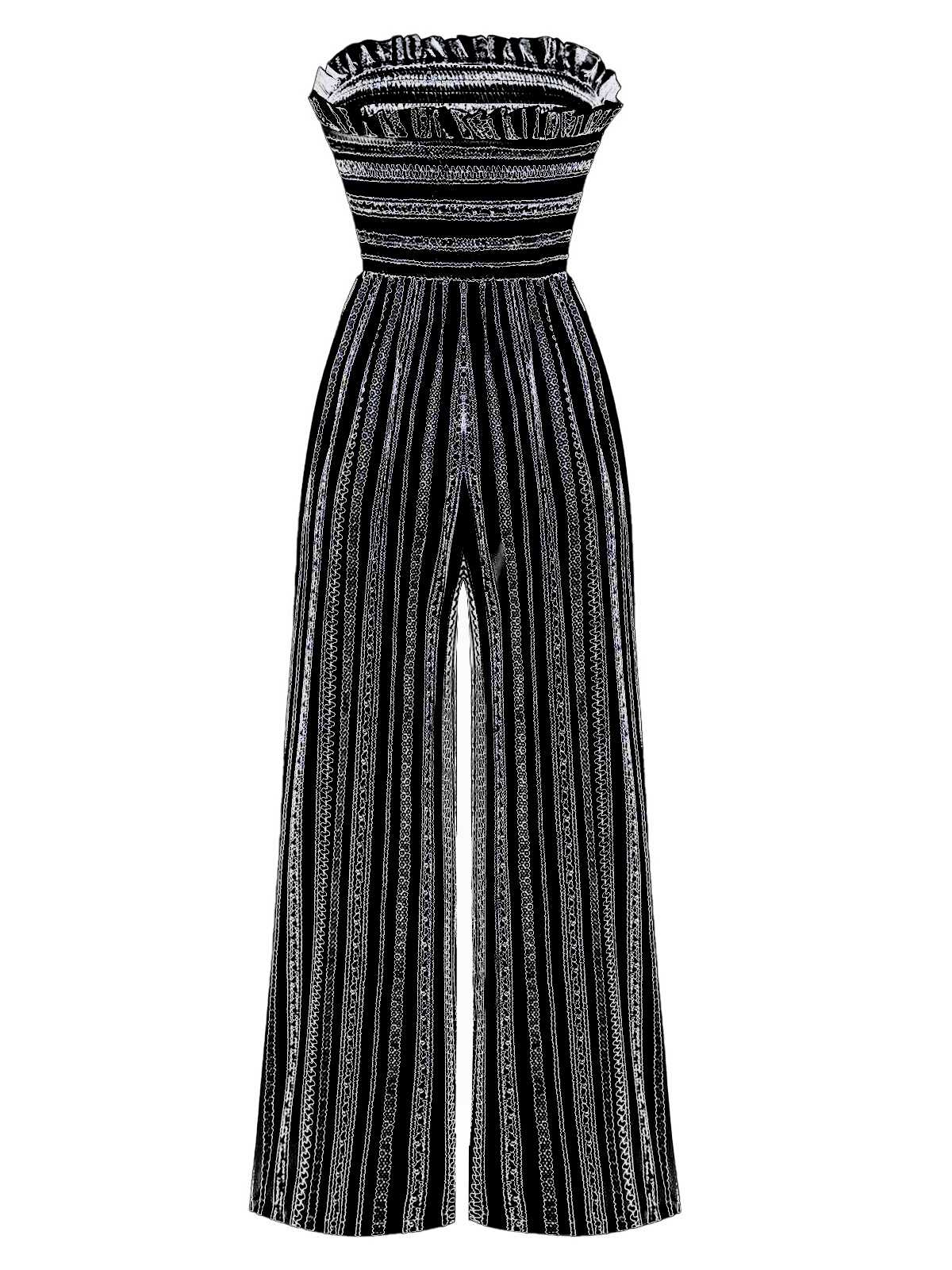 1970s Strapless Boho Stripes Wide Leg Jumpsuit - Image 7