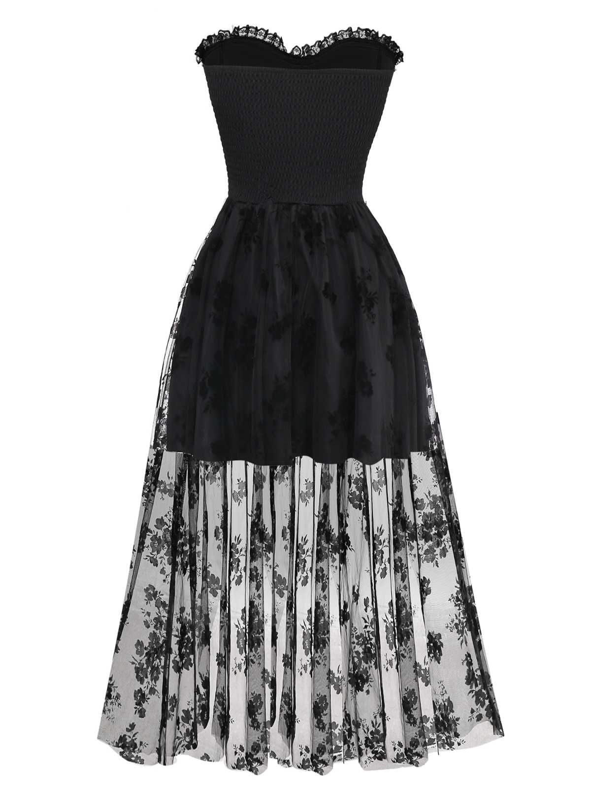 1970s Gothic Strapless Dark Bride Mesh Corset Dress - Image 2