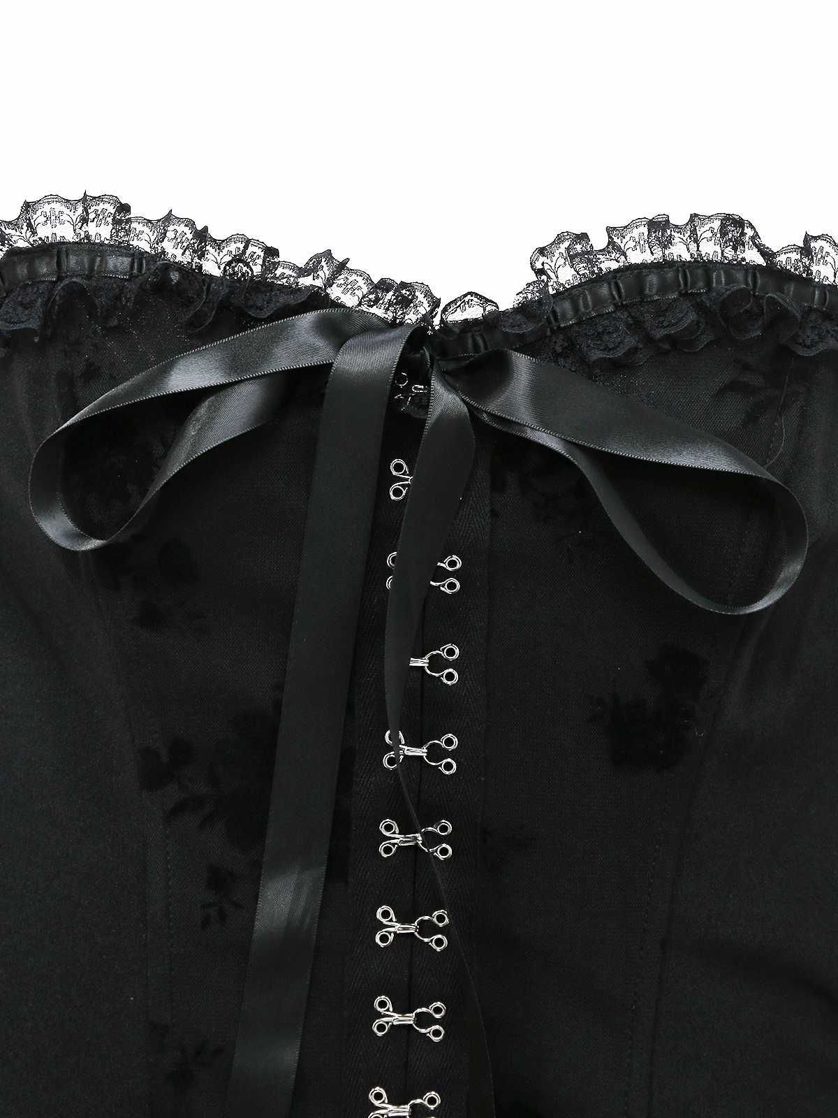 1970s Gothic Strapless Dark Bride Mesh Corset Dress - Image 4