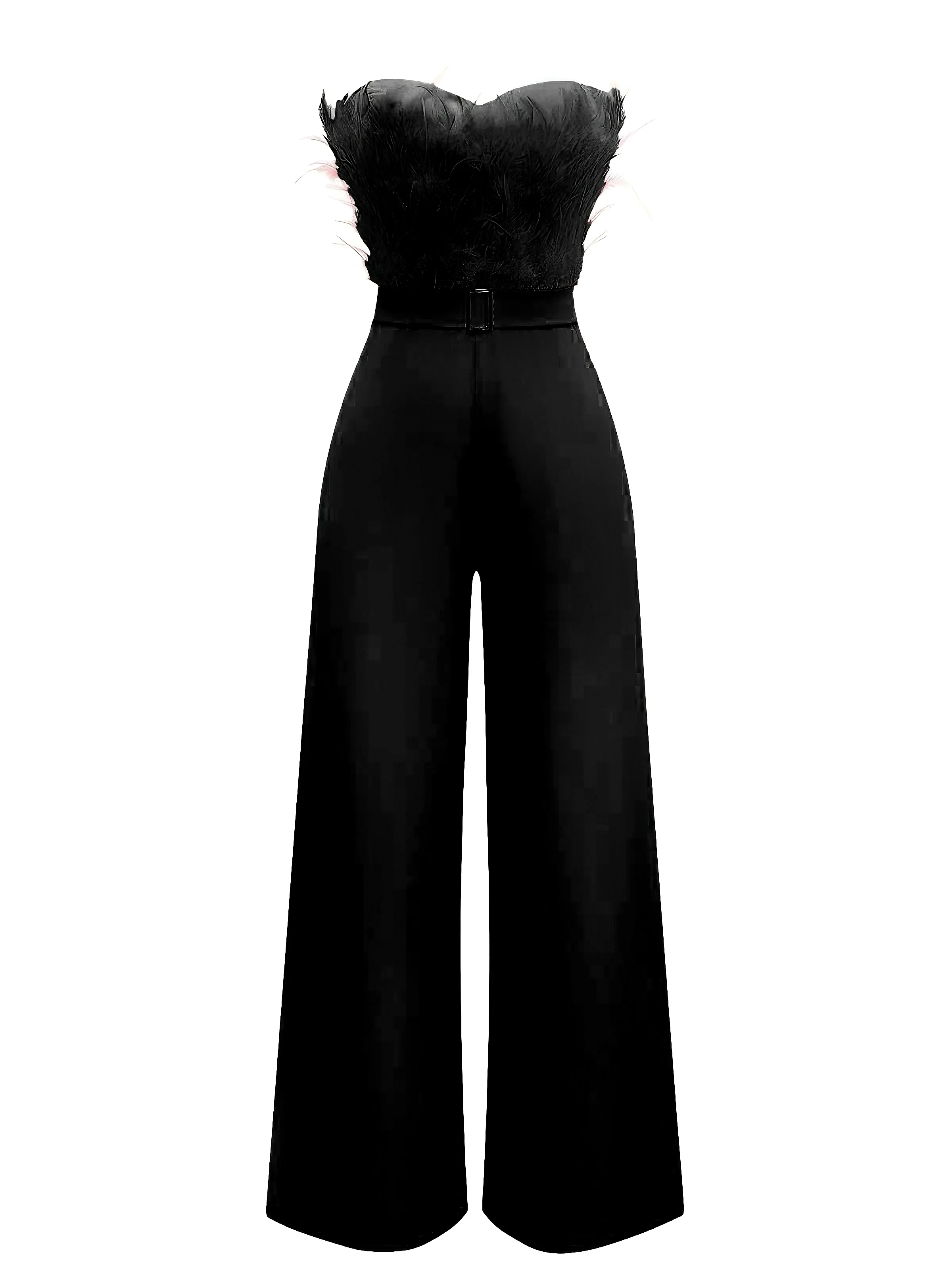 1970s Strapless Feather Solid Jumpsuit - Image 5