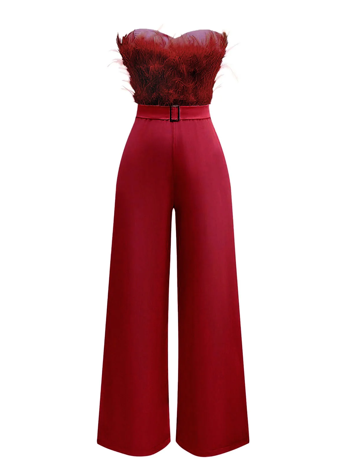 1970s Strapless Feather Solid Jumpsuit - Image 9