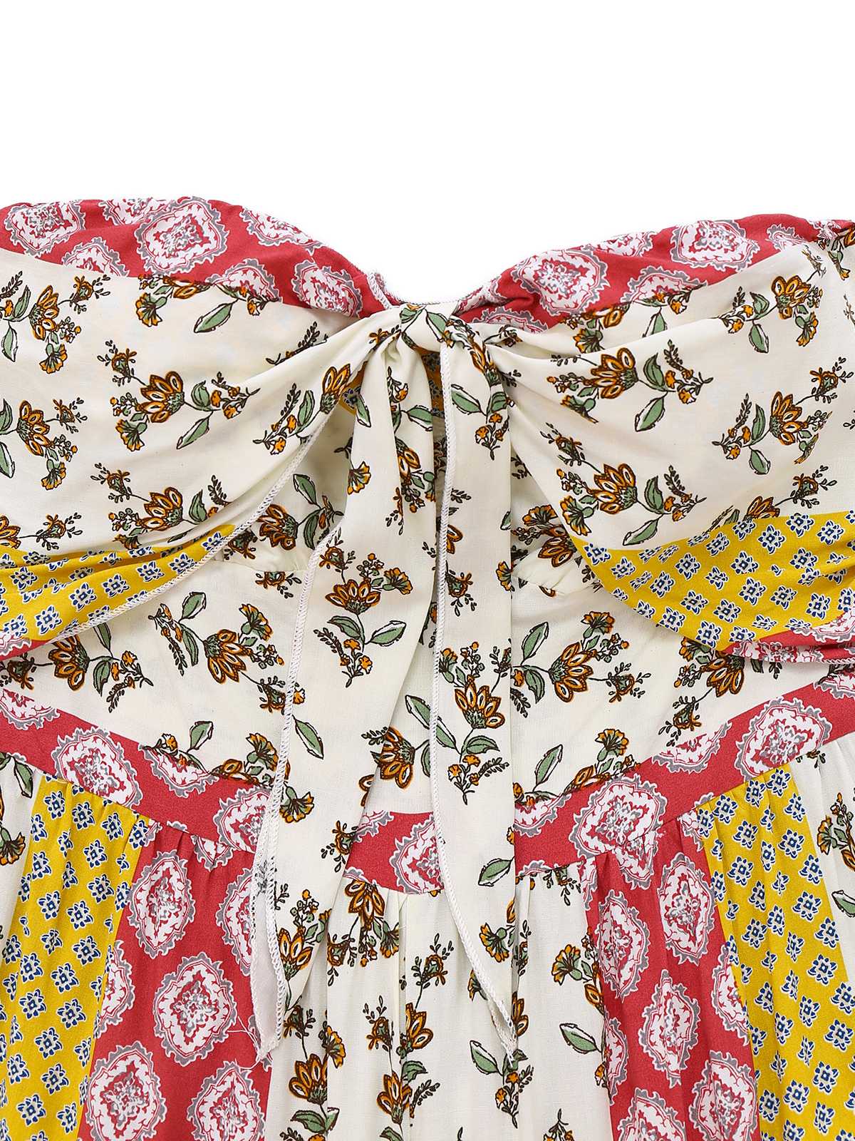 1970s Strapless Floral Geometric Print Boho Jumpsuit - Image 5