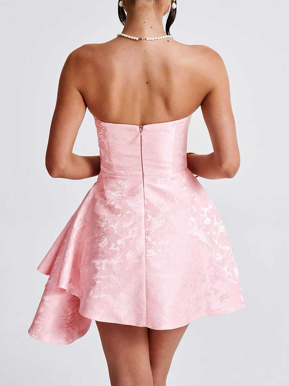 1970s Strapless Roses Jacquard Dress - Image 2