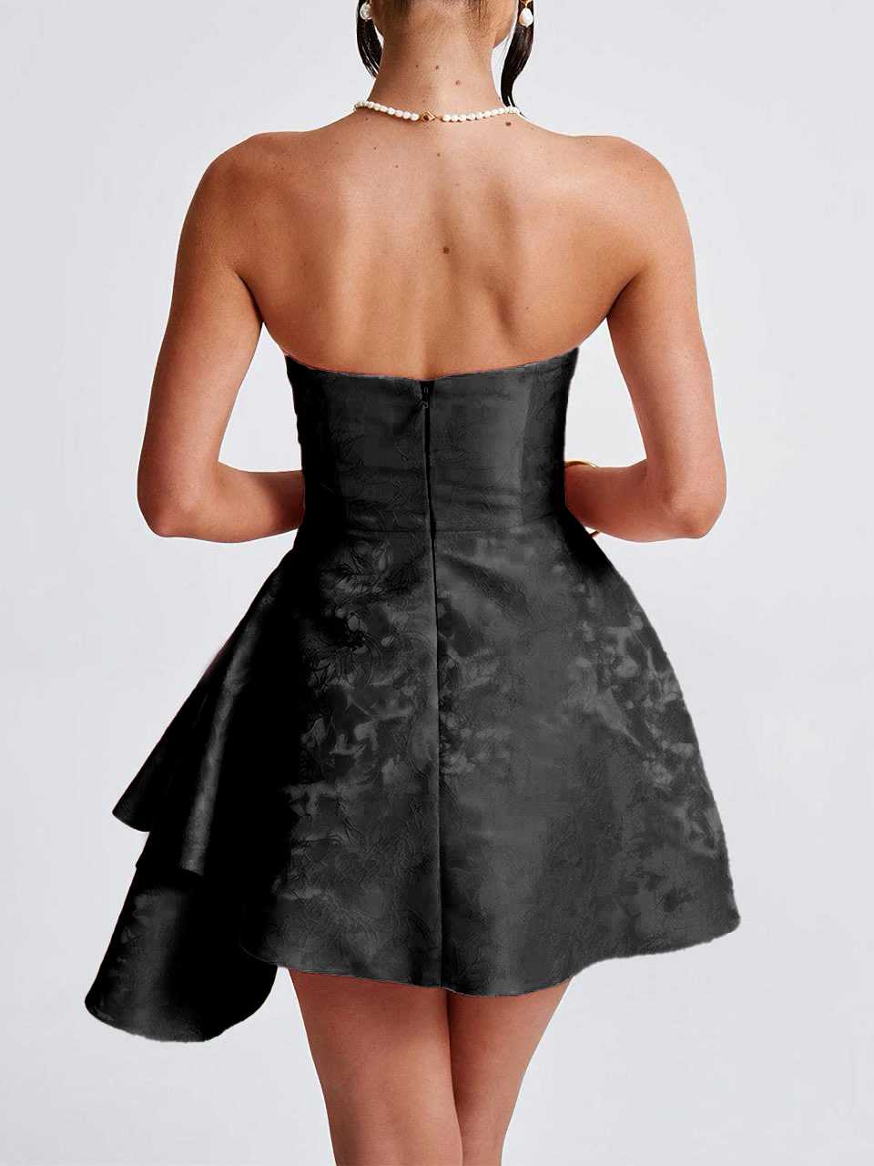 1970s Strapless Roses Jacquard Dress - Image 4