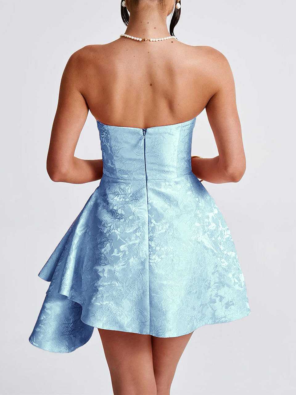 1970s Strapless Roses Jacquard Dress - Image 6