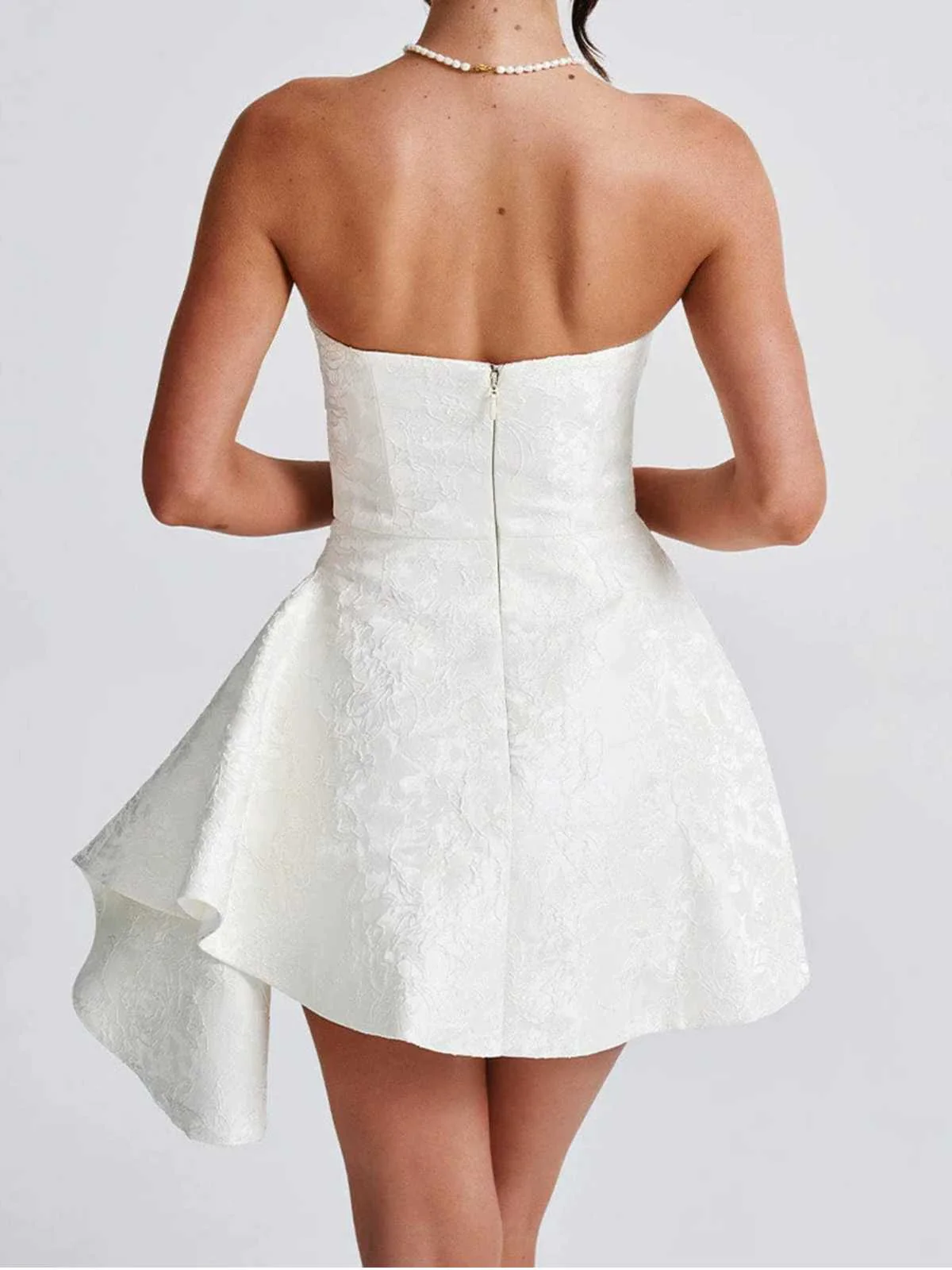 1970s Strapless Roses Jacquard Dress - Image 8