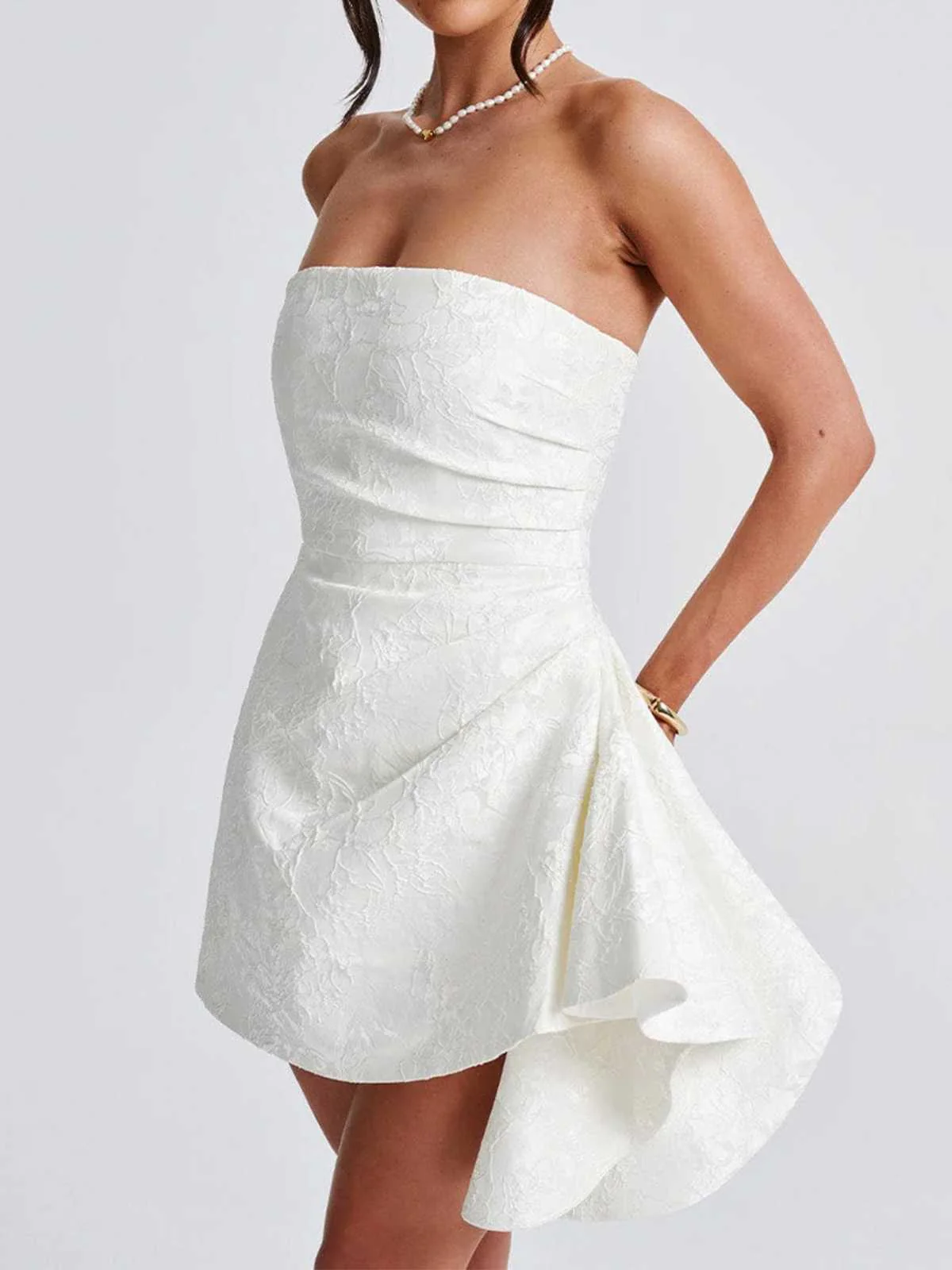 1970s Strapless Roses Jacquard Dress - Image 9