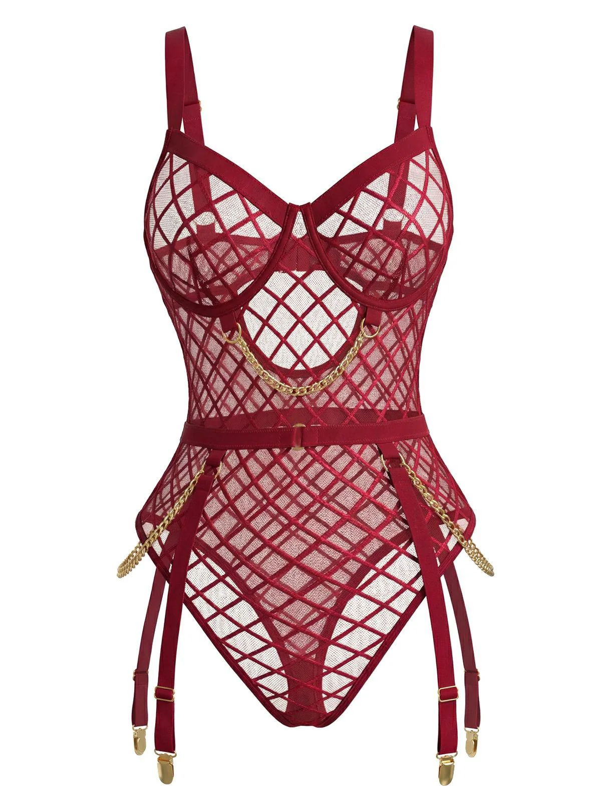 1970s Strappy Chain Accents Sheer Mesh Lingerie - Image 2