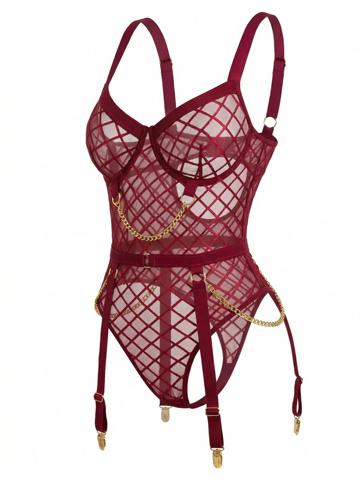 1970s Strappy Chain Accents Sheer Mesh Lingerie - Image 3