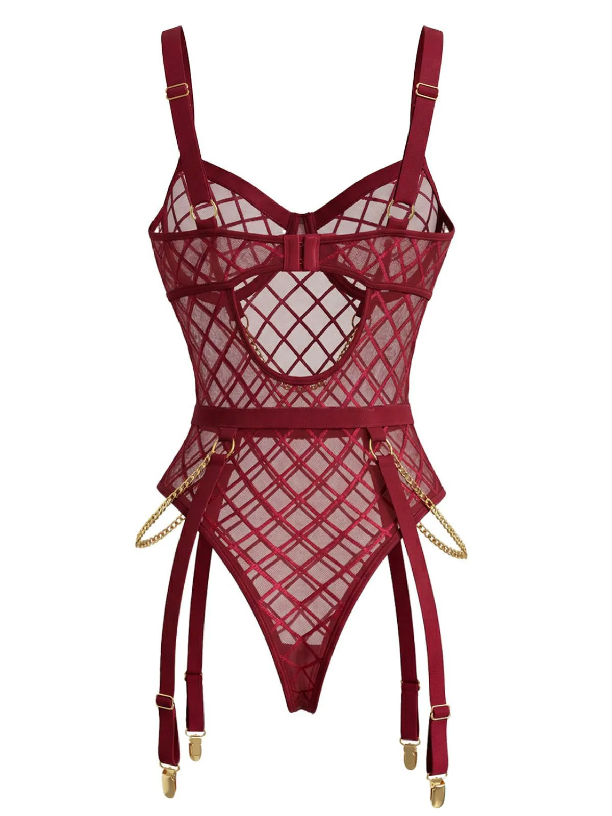 1970s Strappy Chain Accents Sheer Mesh Lingerie - Image 4
