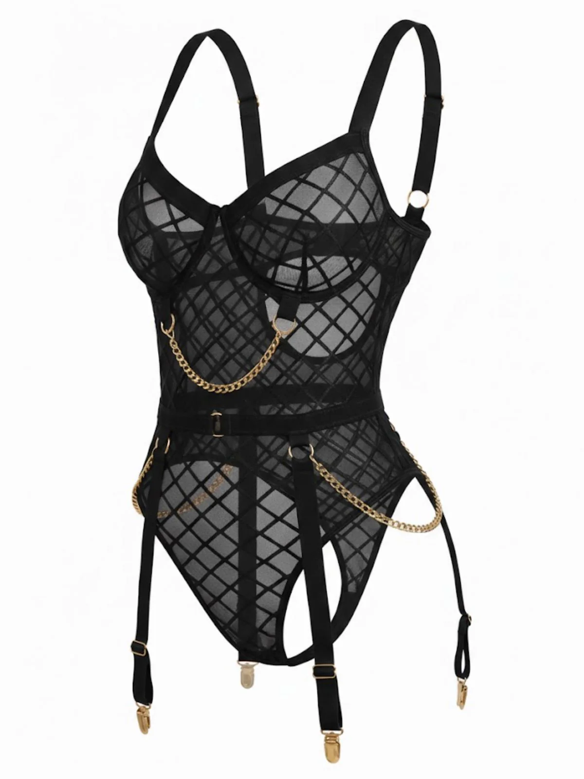 1970s Strappy Chain Accents Sheer Mesh Lingerie - Image 7