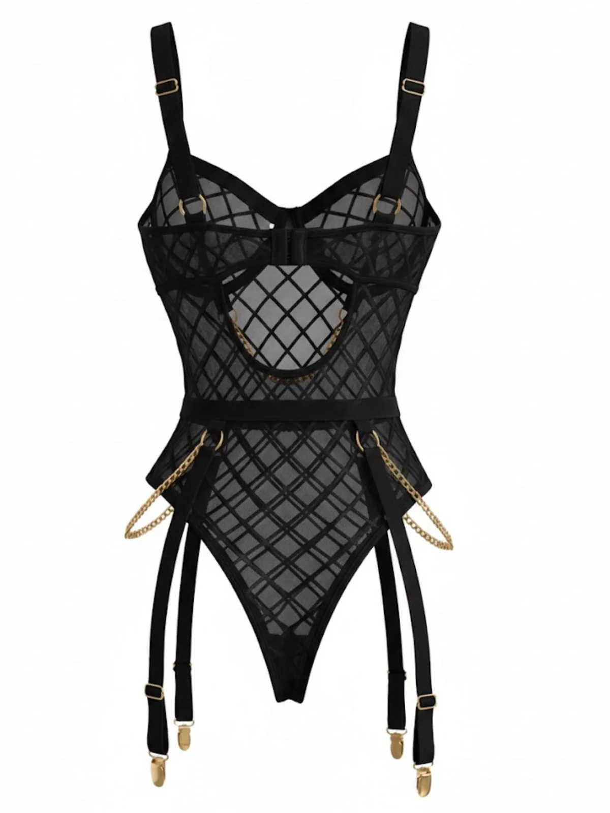 1970s Strappy Chain Accents Sheer Mesh Lingerie - Image 8