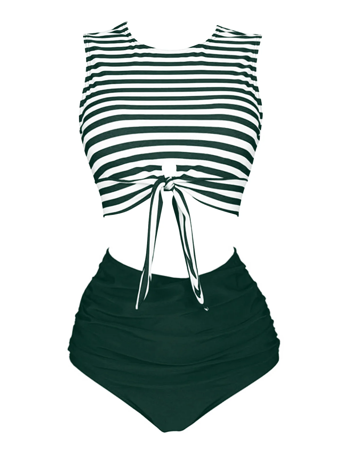 1970s Striped Waist Tie Floral Tankini Set - Image 7