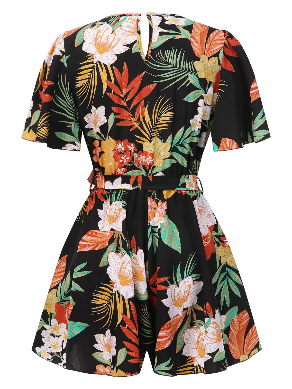 1970s V-Neck Boho Floral Belted Romper - Image 2
