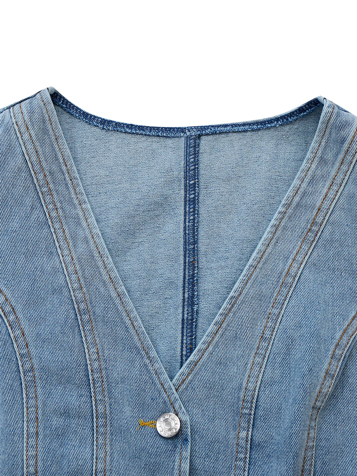 1970s V-Neck Denim Cropped Vest - Image 3