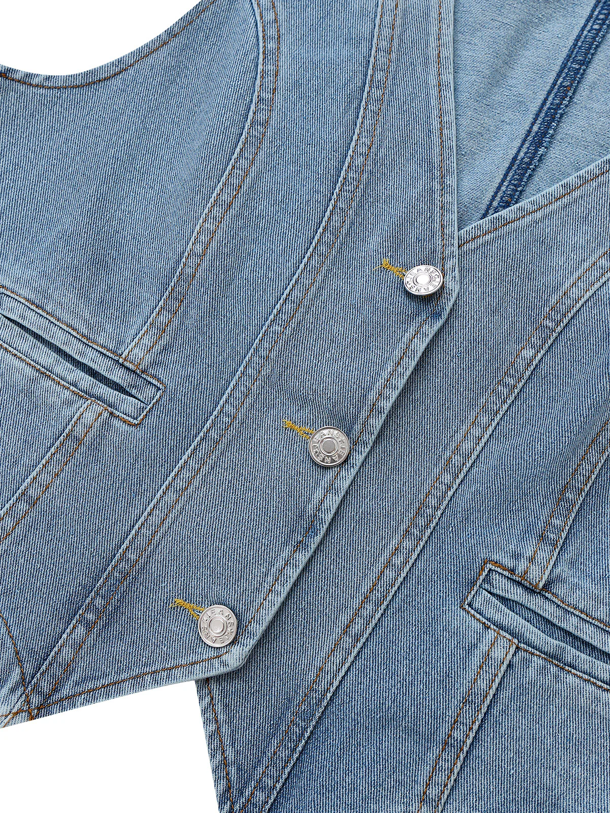 1970s V-Neck Denim Cropped Vest - Image 4