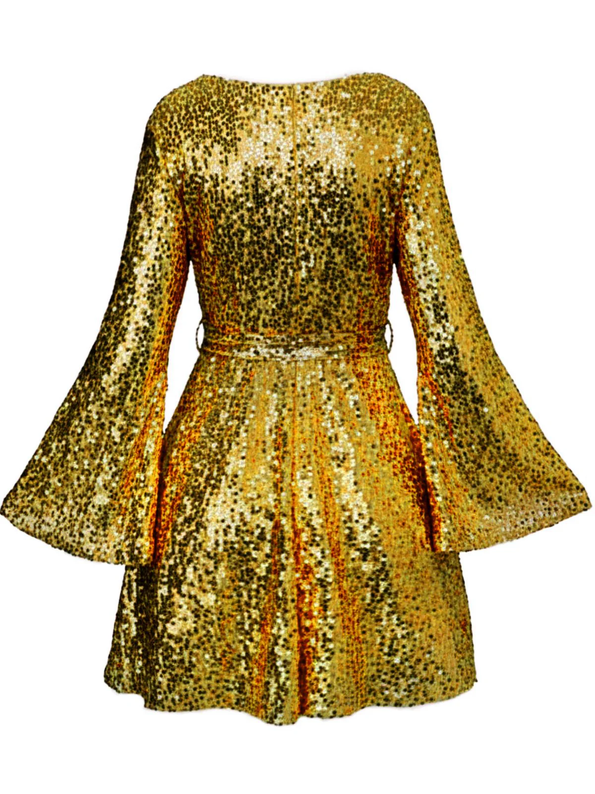 1970s V-Neck Flare Sleeve Sequined Disco Dress - Image 11