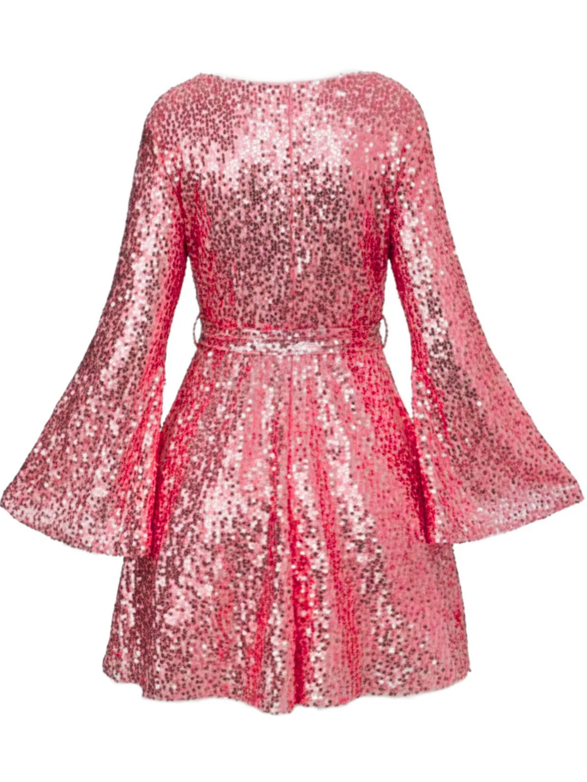 1970s V-Neck Flare Sleeve Sequined Disco Dress - Image 3