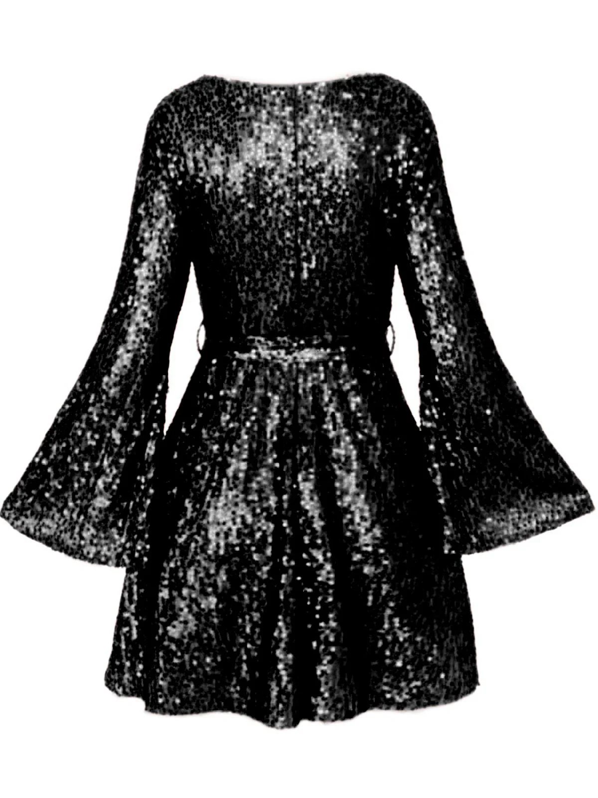 1970s V-Neck Flare Sleeve Sequined Disco Dress - Image 8