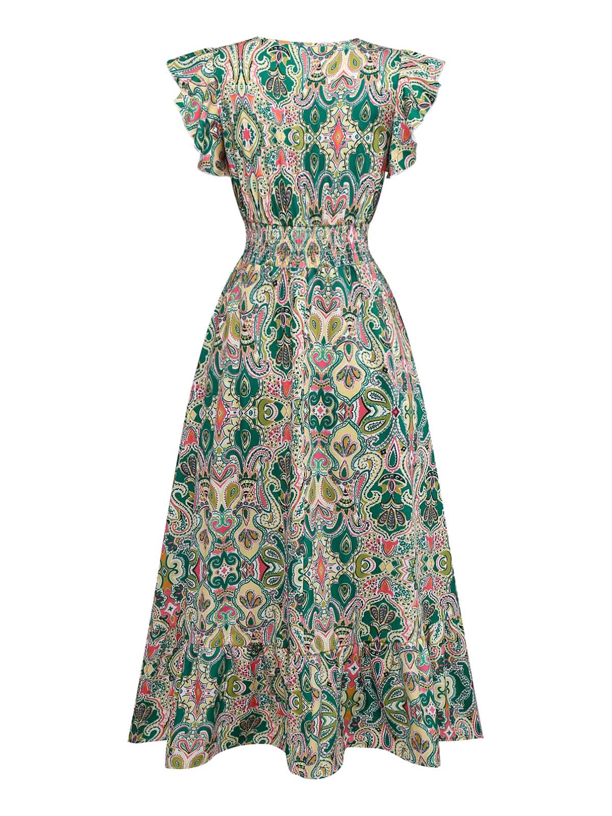 1970s V-Neck Paisley Print Ruffed Sleeve Dress - Image 2
