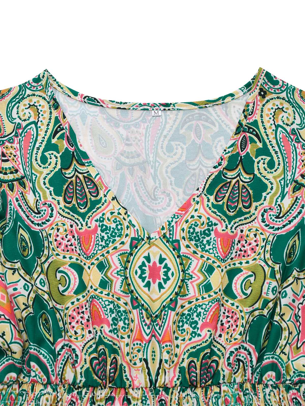 1970s V-Neck Paisley Print Ruffed Sleeve Dress - Image 3