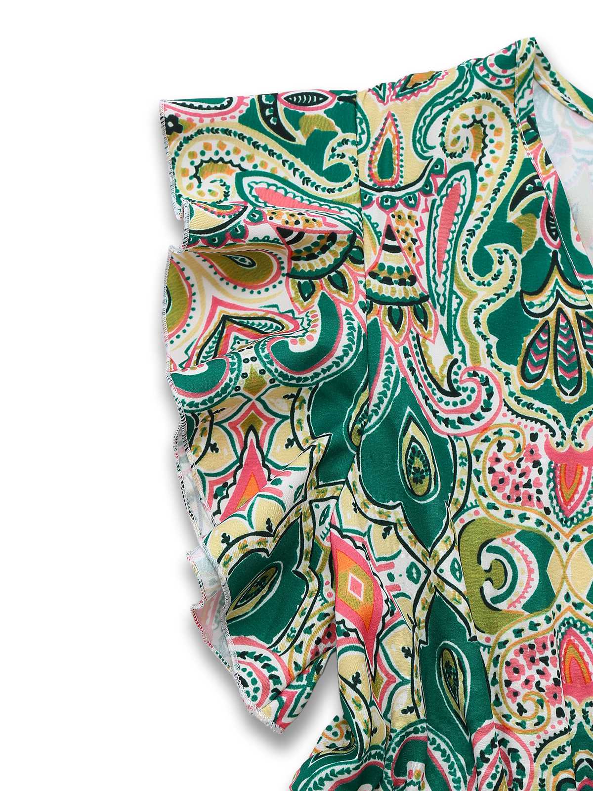 1970s V-Neck Paisley Print Ruffed Sleeve Dress - Image 4