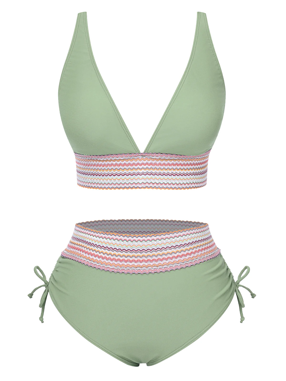 1970s V-Neck Patchwork High-Waist Bikini - Image 13
