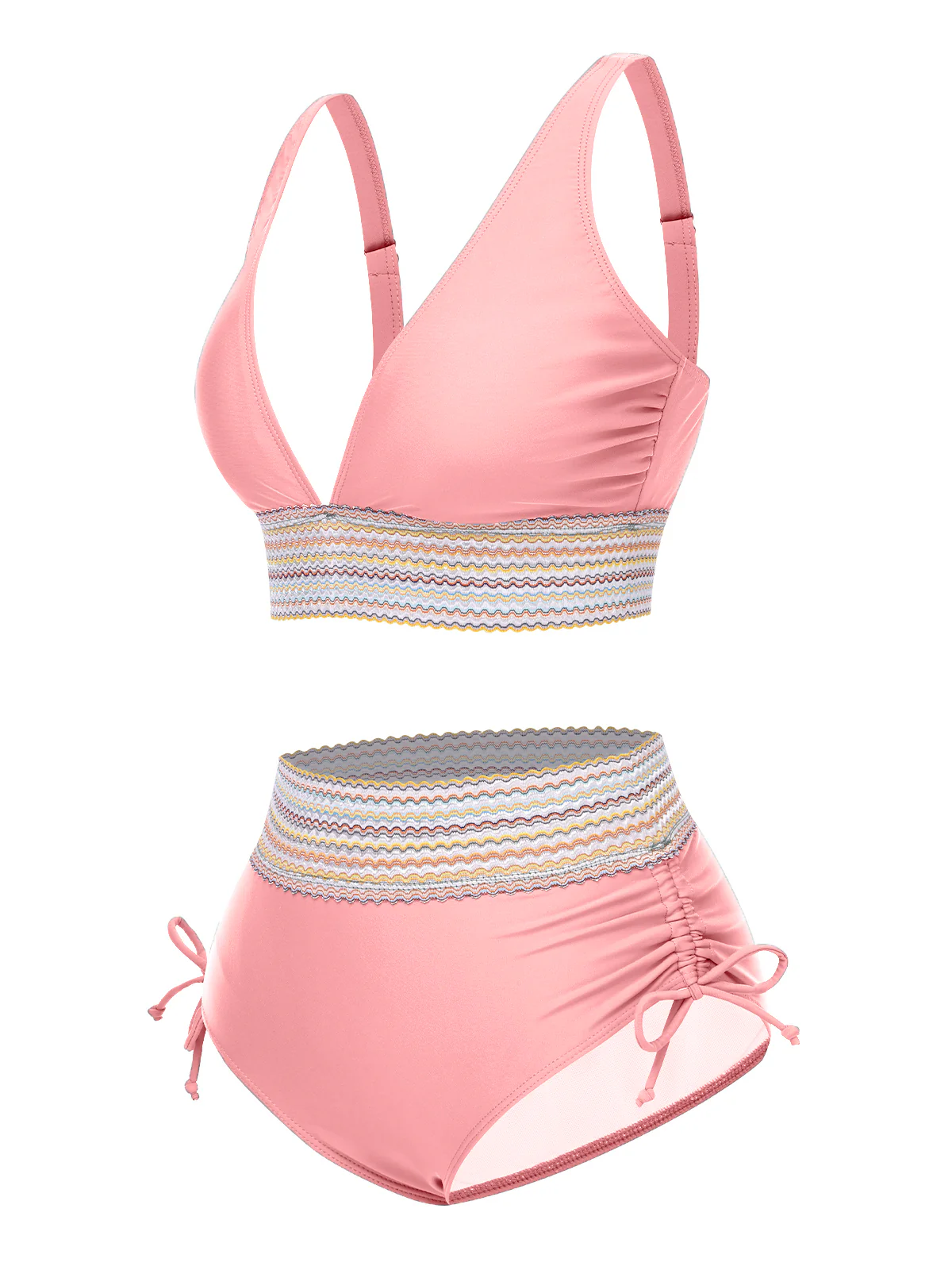 1970s V-Neck Patchwork High-Waist Bikini - Image 14