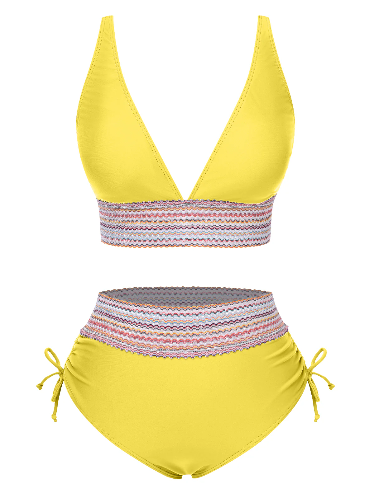 1970s V-Neck Patchwork High-Waist Bikini - Image 13