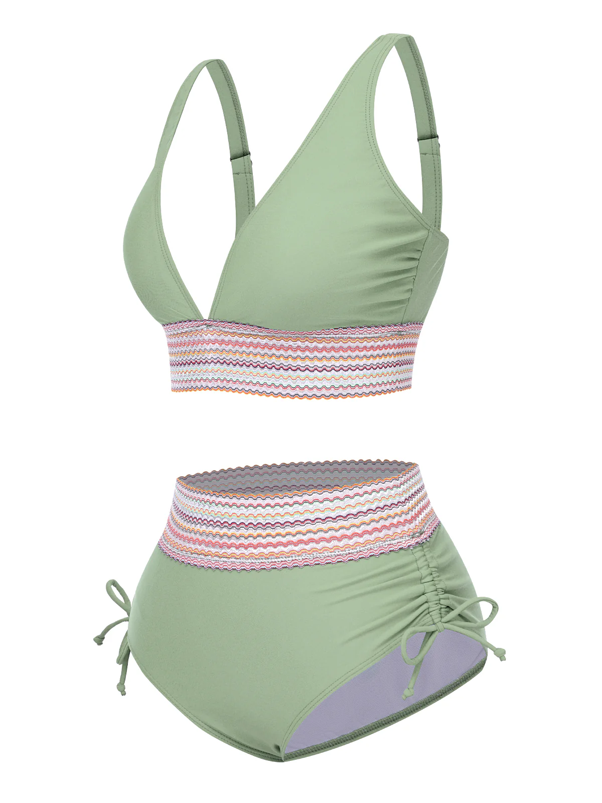 1970s V-Neck Patchwork High-Waist Bikini - Image 2