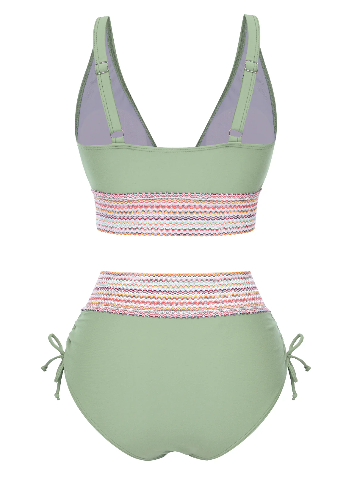 1970s V-Neck Patchwork High-Waist Bikini - Image 3