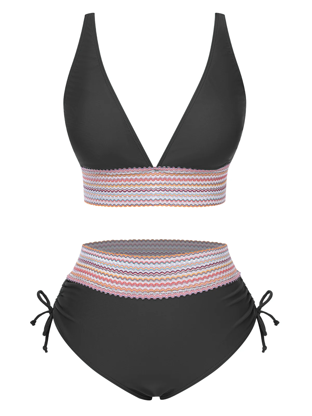 1970s V-Neck Patchwork High-Waist Bikini - Image 5