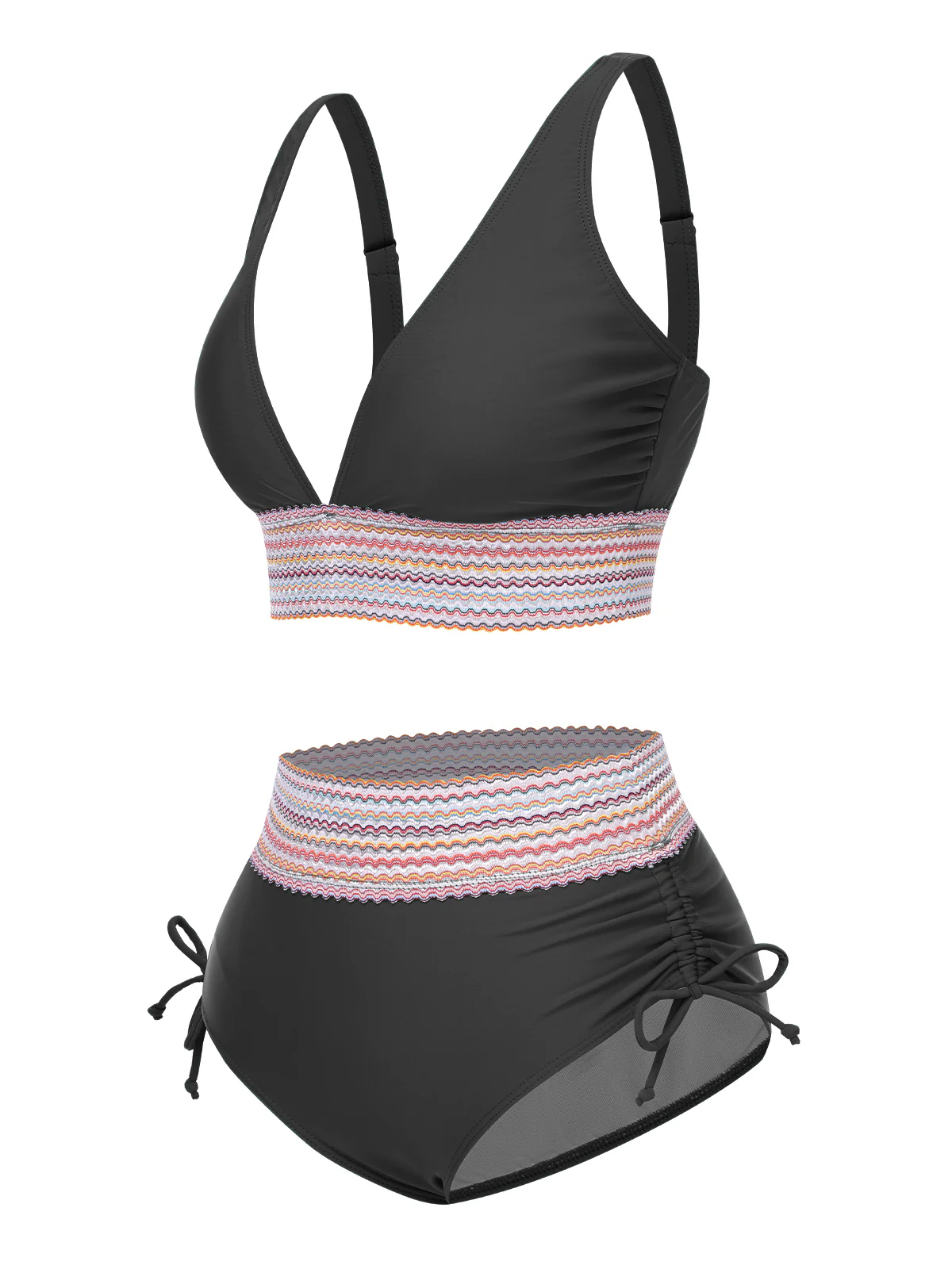 1970s V-Neck Patchwork High-Waist Bikini - Image 6